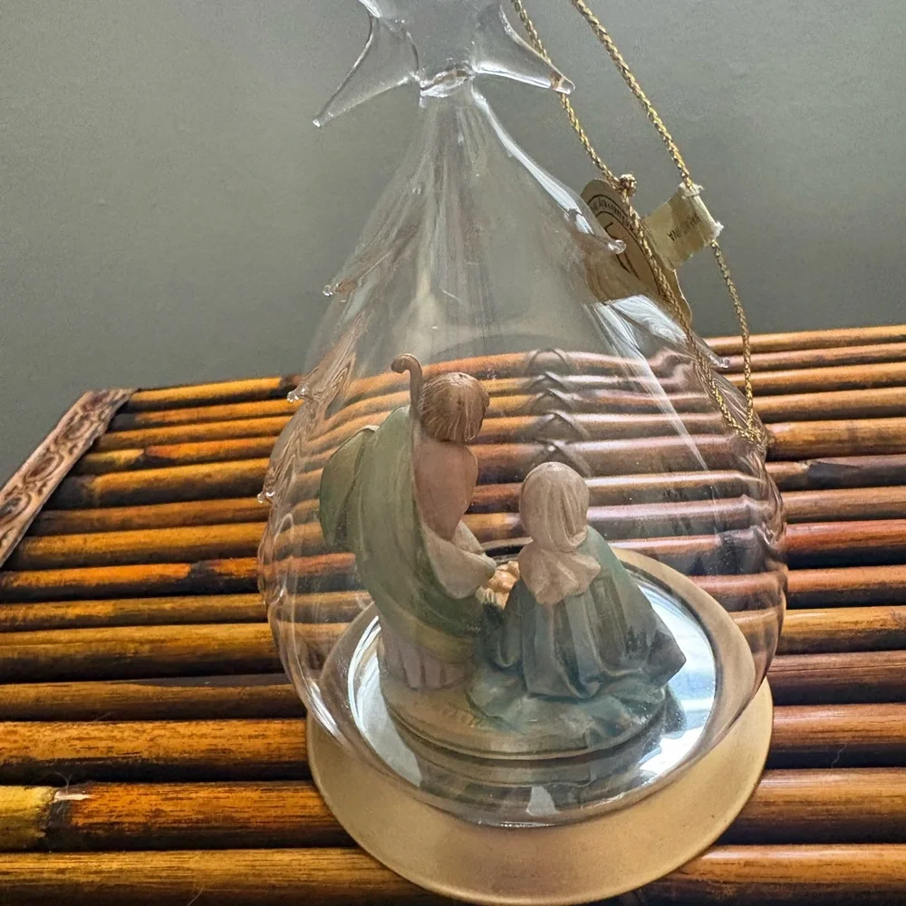 Fontanini Blown Glass Tree Shaped Christmas Ornament with the Holy Family